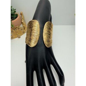 ZARA Gold Tone Textured Wide Cuff Bracelet Hinged NWOT